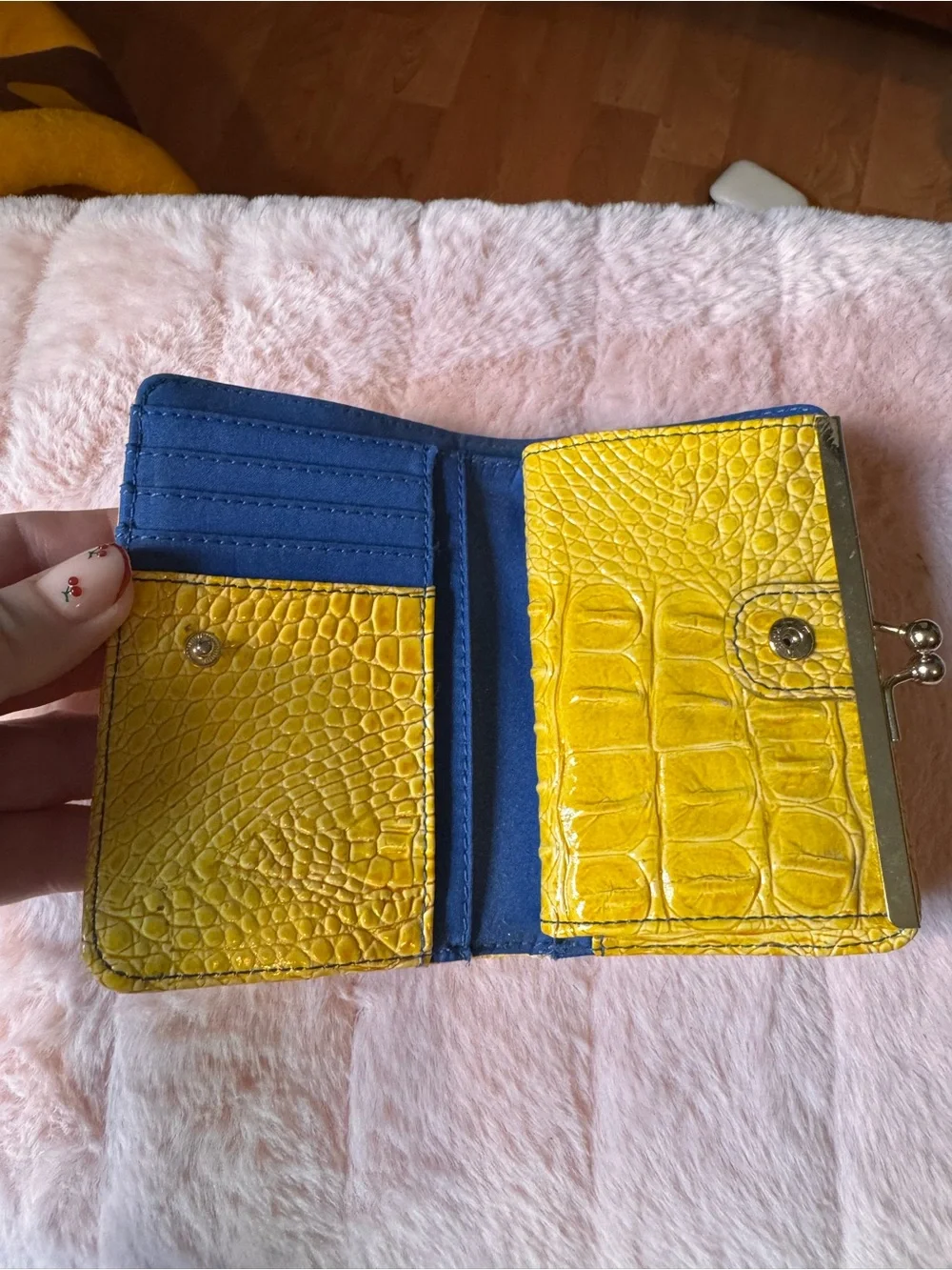 Jessica Simpson Yellow Embossed Wallet with Multicolor Stitching